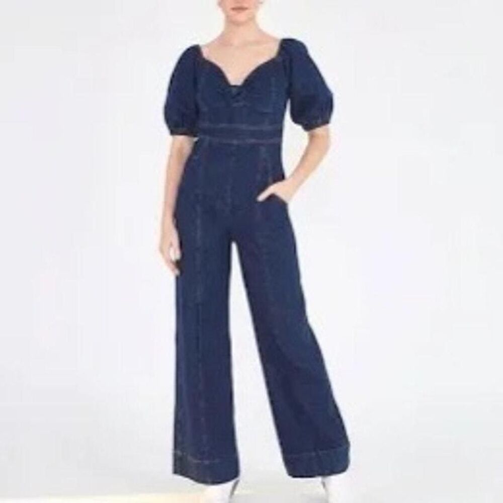 FARM Rio puff-sleeve wide-leg jumpsuit Large - NWT